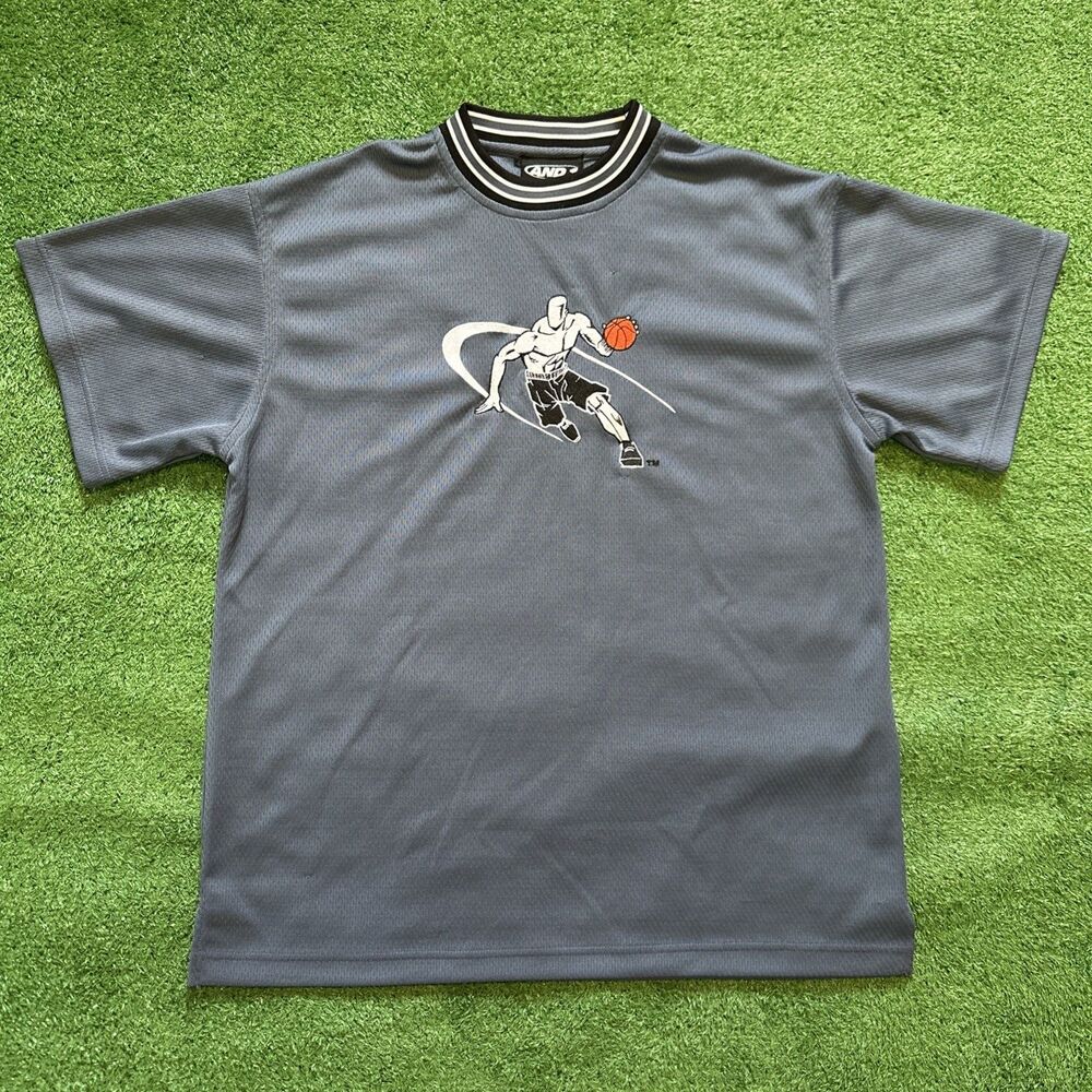 Vintage AND1 Jersey Shirt Youth XL Embroidered Cross Over Logo Gray Hip Hop Y2K